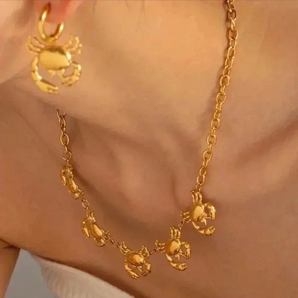 *NEW* 18K Gold Plated Stainless Steel Crab Earrings on Congo Hoops  (GOLD) - Picture 3 of 8